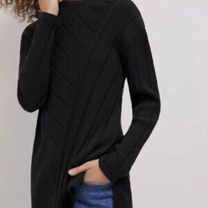 Anthropologie Maeve Opal Ribbed Tunic Sweater Black Longsleeve Asymmetrical